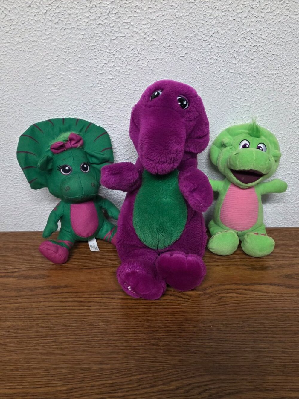 Plush 14" Barney, 9" BJ and 9" Baby Bop Stuffed Animals - Lot of 3